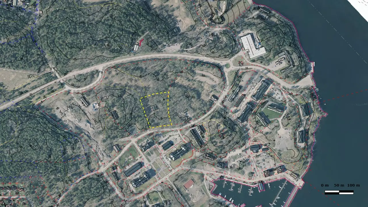 Bilden visar området inom Oskar-Fredriksborg som planprojektet avser.