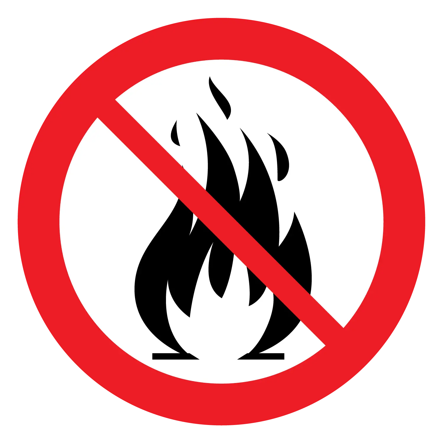 Grafisk symbol med eld överstruken för att symbolisera att eldning är förbjudet.