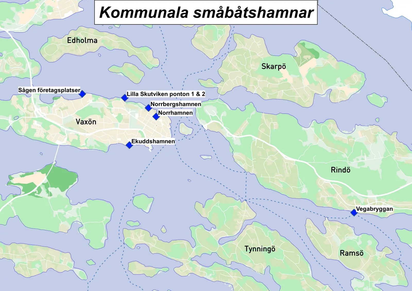 Karta över kommunala småbåtshamnar